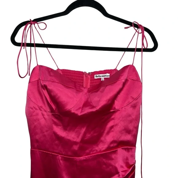 NEW NWT Reformation Marguerite 100% Silk Midi Dress In Flambe Bright Pink
